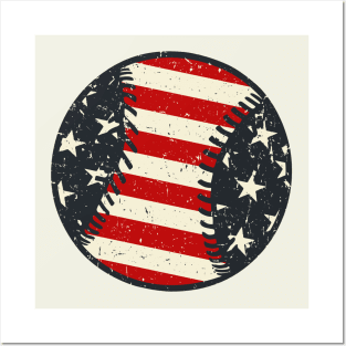 Vintage Baseball American Flag Posters and Art